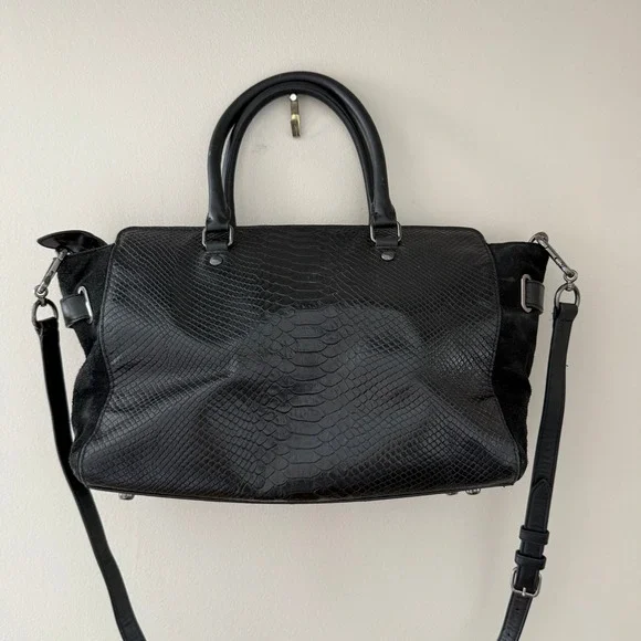 Coach Swagger Python Embossed Leather Suede Satchel Bag Black 36499 - Picture 6 of 12